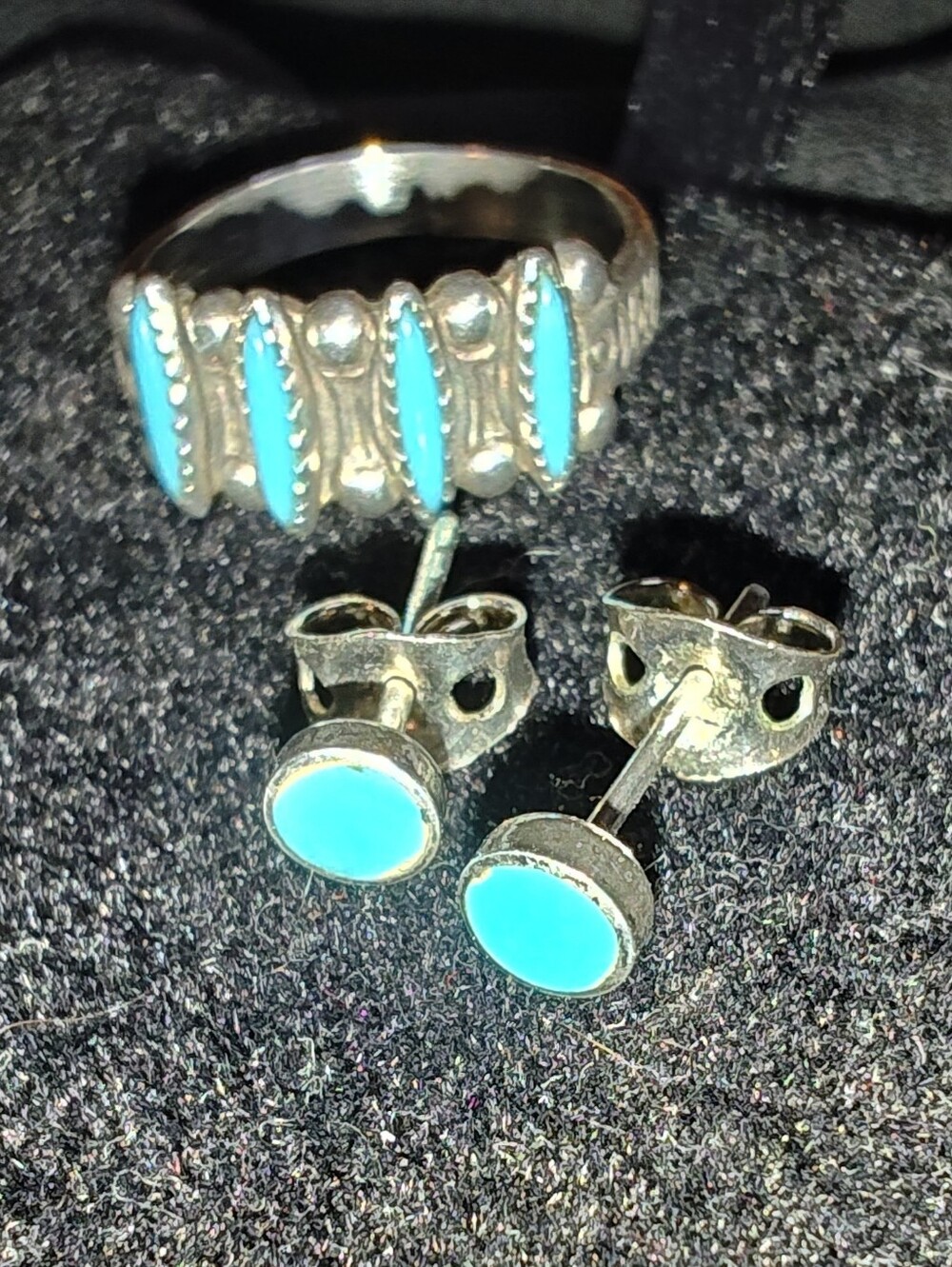 Sterling Silver Turquoise Accent Ring and Stud Earrings